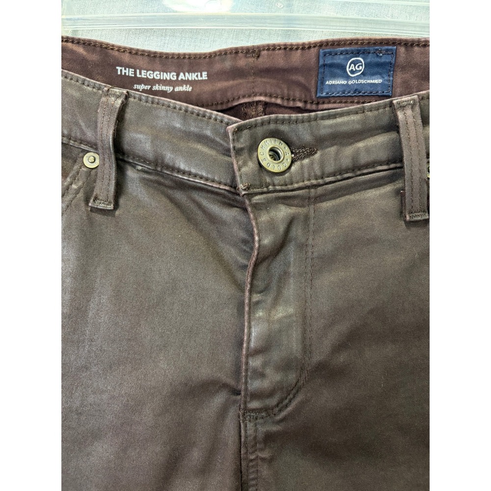 AG Adriano Goldschmied Coated Legging Ankle Jeans Size 29R Brown Leather Look - Picture 3 of 12